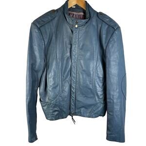 Vintage‎ 1980’s Women’s Cropped Teal Leather Jacket with Epaulettes Size 44 (XL)